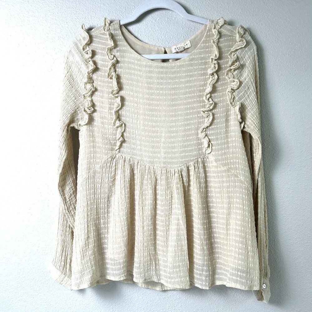 Promesa Top Womens Size S Cream Beige Pullover Ruffle Long Sleeve Boho Babydoll